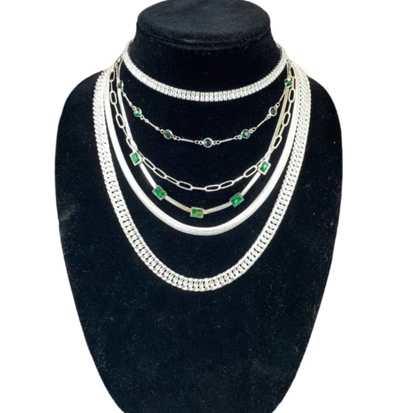 Handmade Diamond Emerald Choker Sterling Silver Multilayer Statement Necklace - Picture 5 of 8